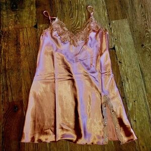 Silky Lace-Trim Chemise Slip Nightdress - Pink
